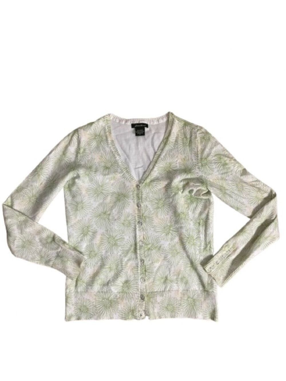 Women’s Eddie Bauer Vintage Floral White Cardigan Sweater Size Small!